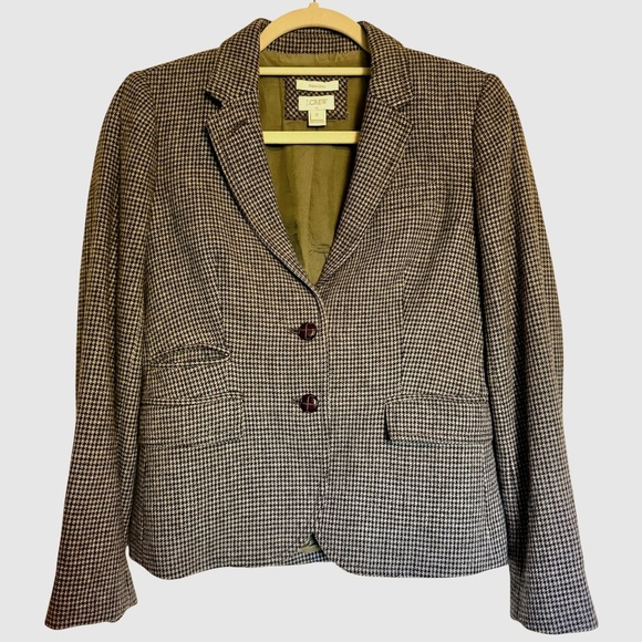 J. Crew Factory School Boy Houndstooth Blazer Wool Blend  Size 2 Preppy - Picture 1 of 11